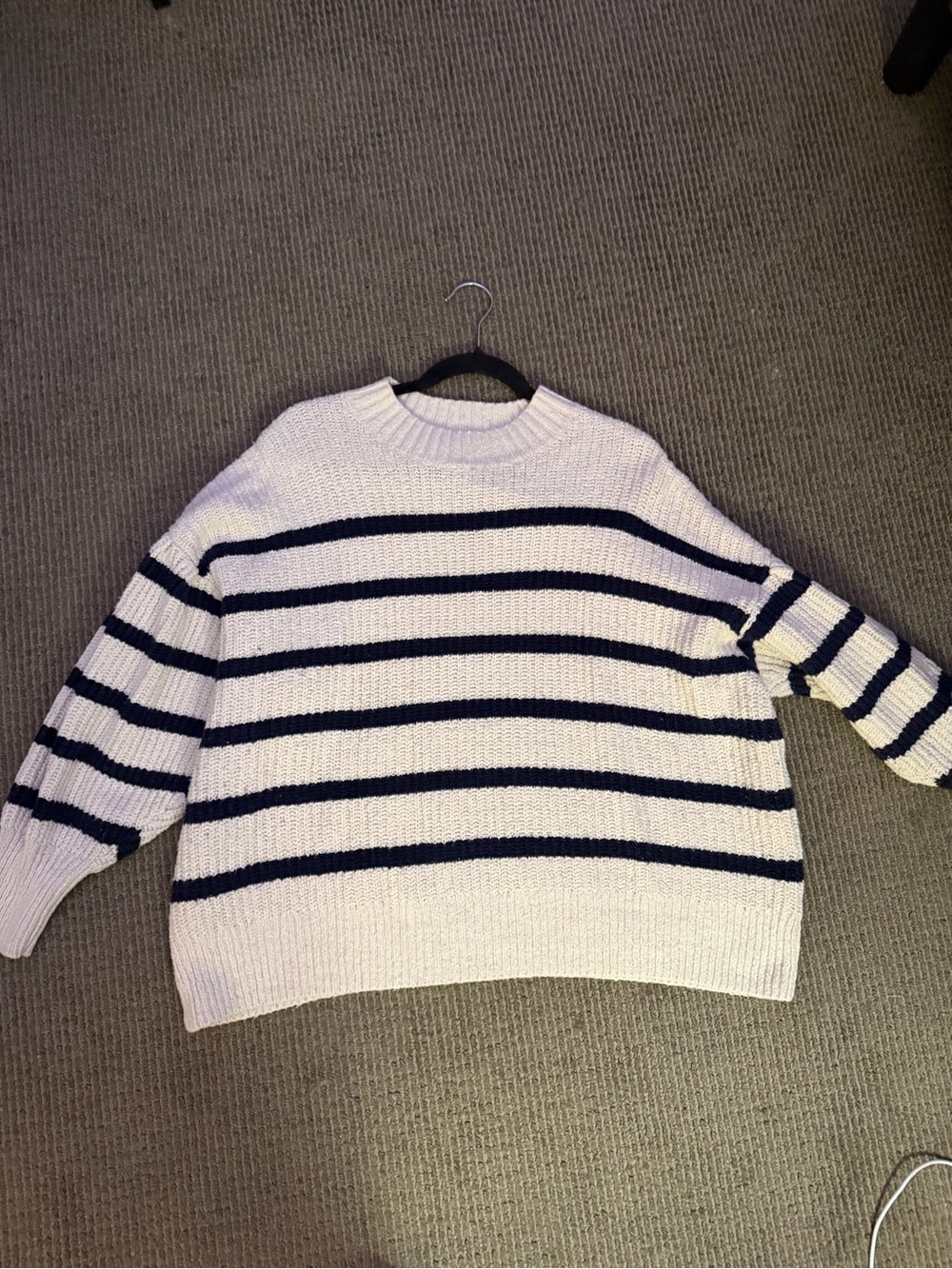 Old Navy Cream and Navy Striped Crewneck Sweater